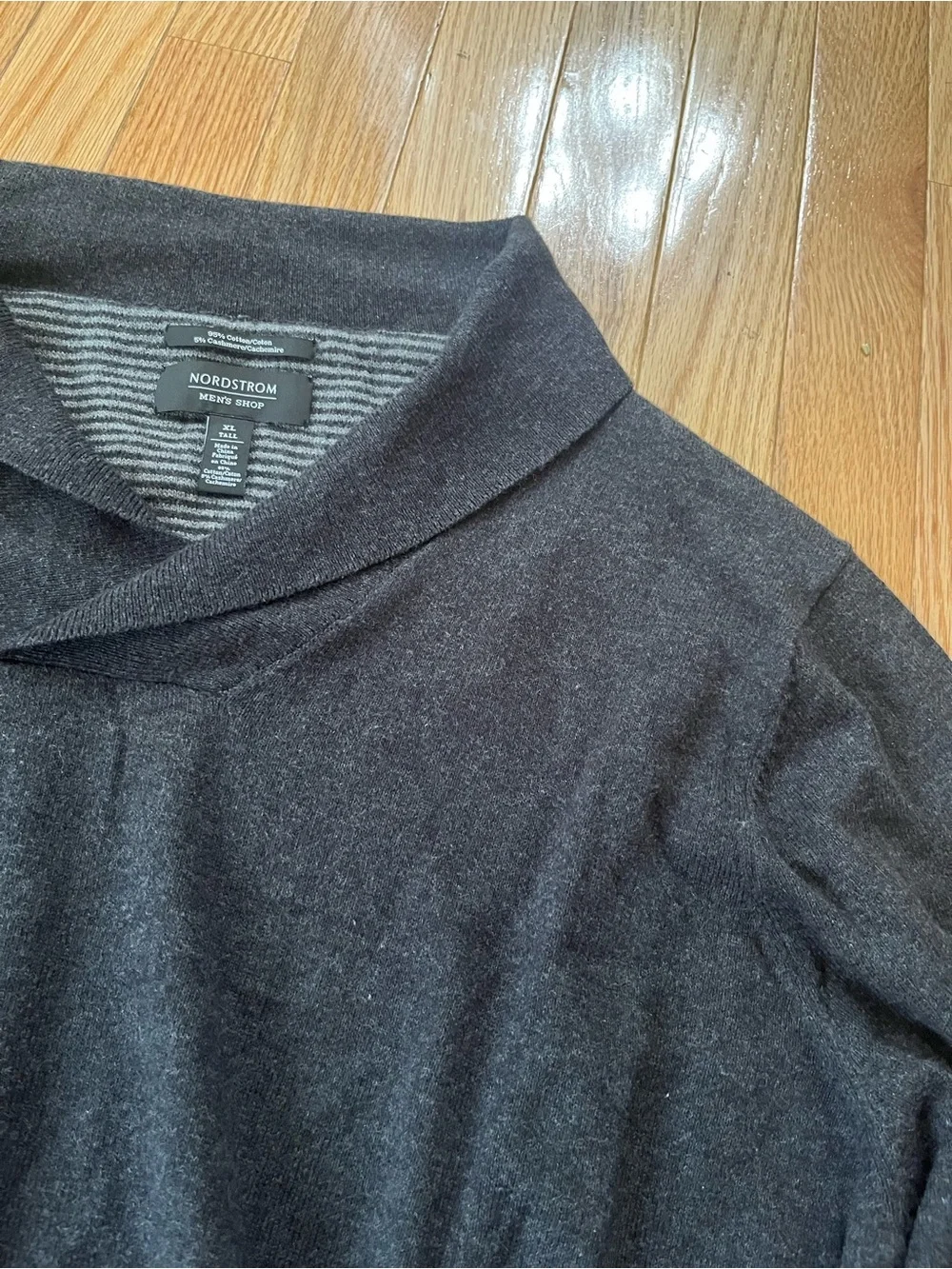 Nordstrom Gray Cashmere Cotton Blend Shawl Collar Sweater XL Tall Quiet Luxury